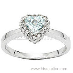 Diamond Jewelry, 14 White Gold Aquamarine and Diamond Heart Ring