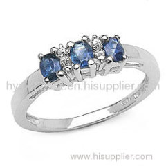 14k white gold created sapphire and cubic zirconia ring,gemstone ring,14k white gold ring