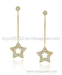 18k over sterling silver cubic zironia dangle star earrings,925 silver jewelry,fashion jewellery