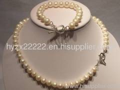 8mm freshwater pearl necklace gream pearl jewelry set,fashion jewelry