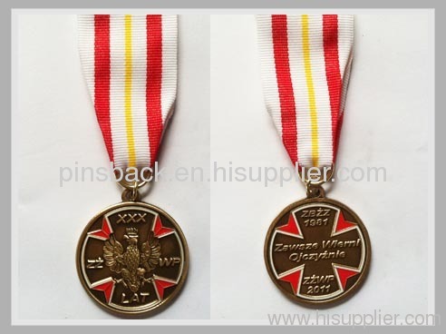 metal medal with ribbon