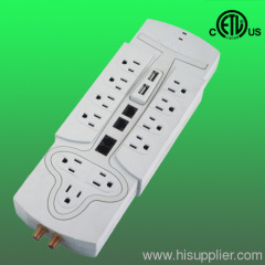 3000J, 12 outlet Ethernet phone fax coaxial usb surge suppressor, 125V