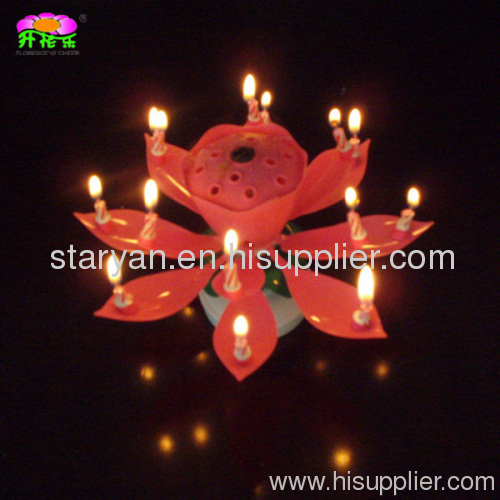 Double-deck rotating-lotus flower birthday candles
