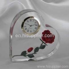 acrylic red rose heart clock