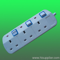 3 way uk individual switched neon extension socket, Bs1363