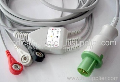 Hellige one piece fixed ECG cable with leadwires