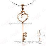 design 18k rose gold and diamond heart key pendant necklace,18k rose gold jewelry,diamond pendant necklace