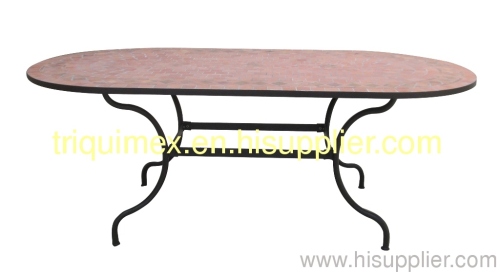 Wrought iron and ceramic mosaic oval dining table