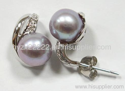 Purple freshwater pearl earrings,925 silver jewelry,pearl jewelry,fine jewelry
