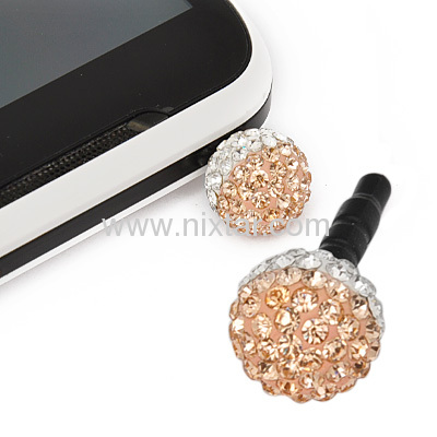 Wholesale Mobile Phone Dustproof Plugs With Clear and Light peach Crystal Stones