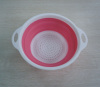 8'' pink round shape plastic folding colander collapsible strainer