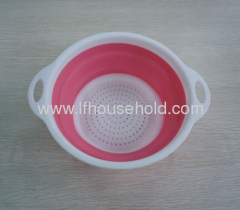 8'' pink round shape plastic folding colander collapsible strainer