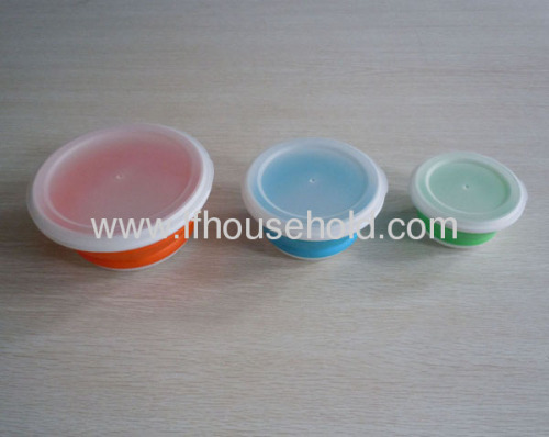 set of 3 round shape plastic folding bowl collapsible bowl with cover