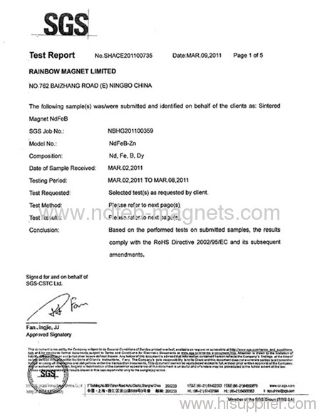 SGS certificate for RoHS