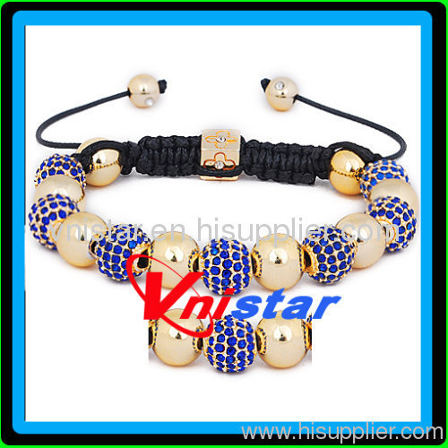 Wholesale sapphire rhinestone bracelets with copper beads