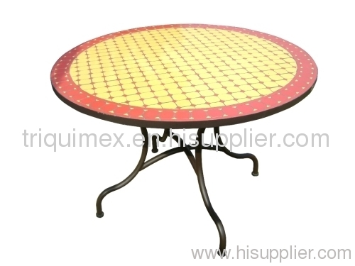 Wrought iron and ceramic mosaic round dining table