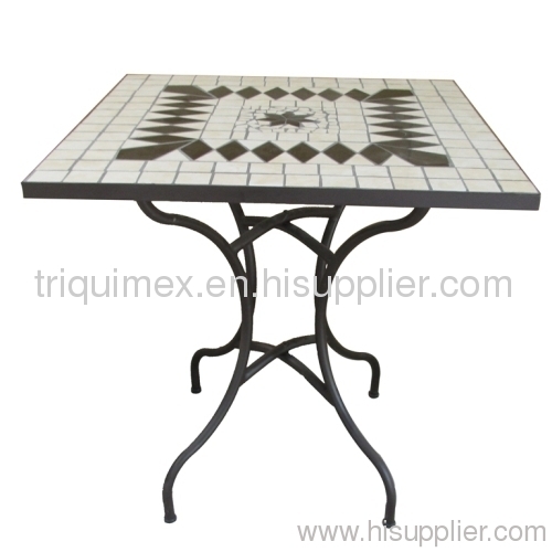 Wrought iron and ceramic mosaic square table