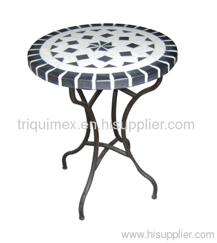 Wrought iron and ceramic mosaic round table