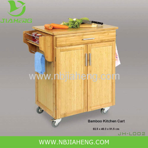 Stainless Steel Wheel Bamboo Trolley Kitchen Workstation