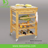 Eco-friendly Bamboo Kitchen Trolley With Wine Rack And One Drawer
