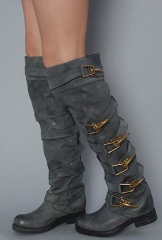 Fashion buckle round toe knee heel boots