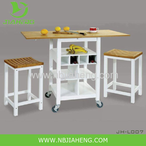 Bamboo Wooden Kyoto Kitchen Trolley Rolling Cart Rack