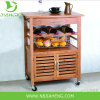 Bamboo And Metal Kitchen Trolley With Big Storage Cabinet And Wine Rack