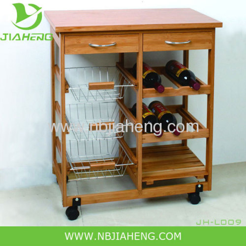 Bamboo and Metal Kitchen Trolley with Drawer