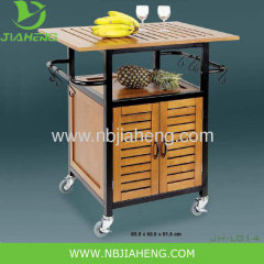 Wooden and Metal Frame Kitchen Trolley With Big Storage Cabinet