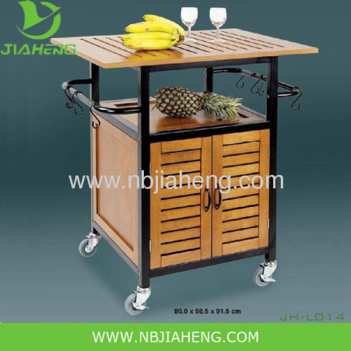 Wooden and Metal Frame Kitchen Trolley With Big Storage Cabinet