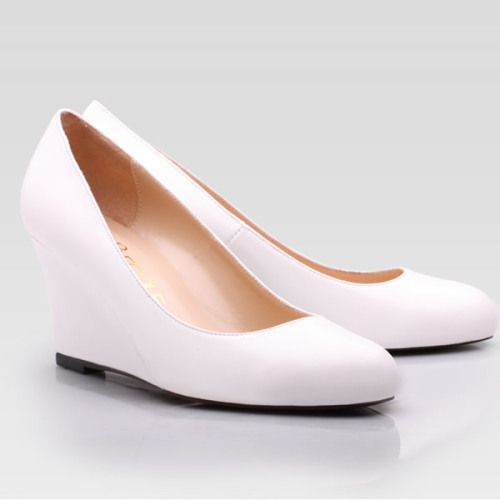 white ladies wedge heel round toe shoes