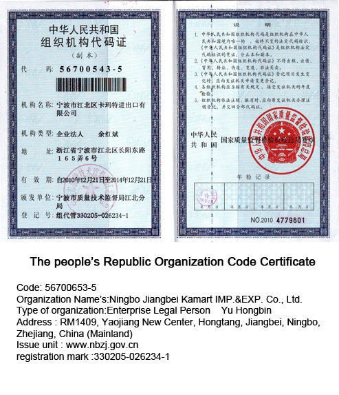 The People's Republic Organization Code Certificate