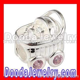 Pink Stone european Baby Carriage Charm Bead Wholesale