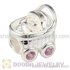 Pink Stone european Baby Carriage Charm Bead Wholesale