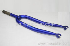 blue bicycle front forks