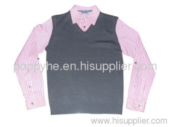 Mens twofer sweater with printed stripe sleeve