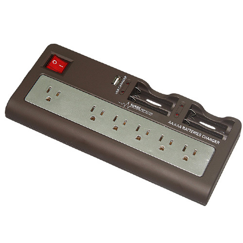 American style power strip with USB & battery charger
