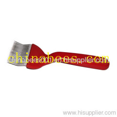 bended stainless steel uncapping fork with plastic handle