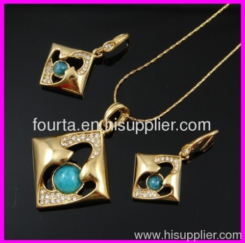turquoise golden costume jewelry set