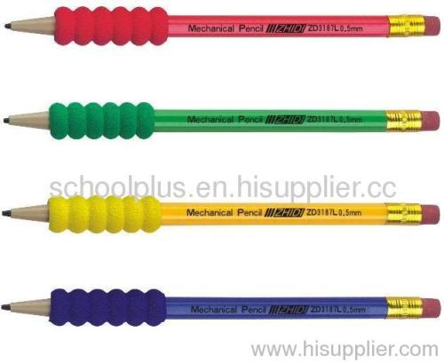 Plastic Mechanical Pencil with EVA grip top with eraser similar with wooden pen