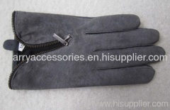 Pig Suede Leather Gloves with Zipper