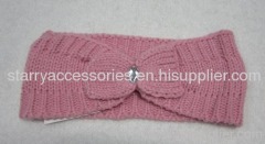 acrylic pink knit headband with bow