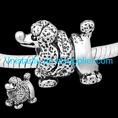 Antique silver plated dog shaped bead PBD3455