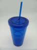 Plastic drinking cup with straw