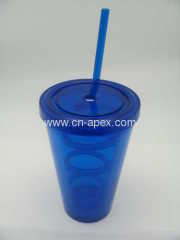 Plastic drinking cup with straw