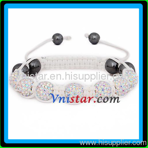Supply shamballa multicolored string woven bracelets, white string with AB crystal