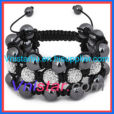 Extra wide clear crystal stone beads macrame bracelet SBB240-1