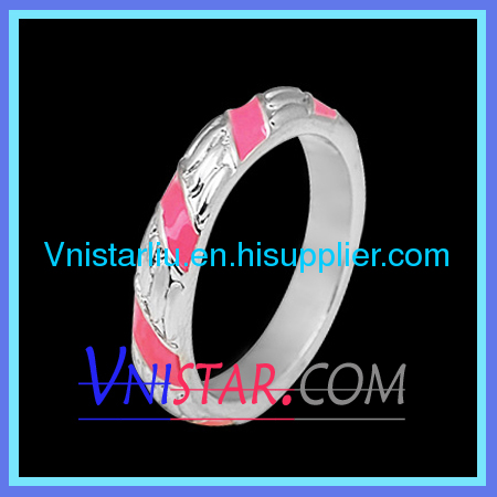 Stackable ring VSR018-3 with dark pink enamel colors