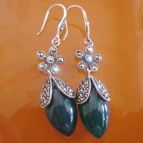 sterling Thai silver jewelry,agate and marcasite earrings