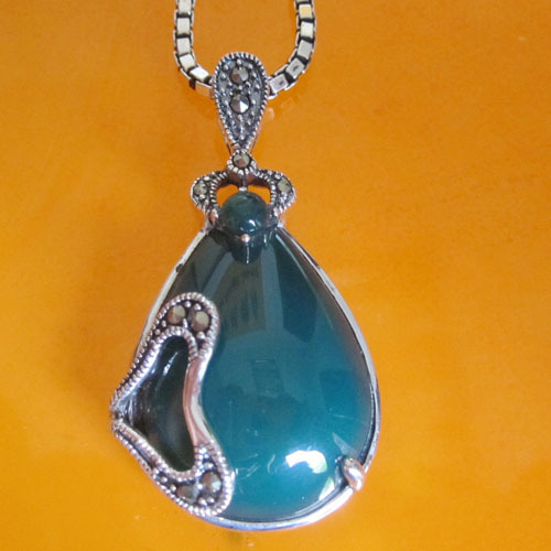 fashion 925 Thai silver agate pendant necklace,Thai silver jewelry